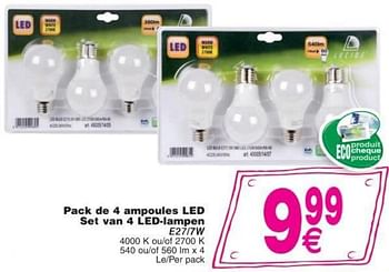 Promoties Pack de 4 ampoules led set van 4 led-iampen e27-7w - Huismerk - Cora - Geldig van 11/10/2016 tot 24/10/2016 bij Cora