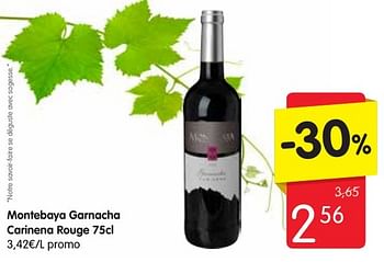 Promotions Montebaya garnacha carinena rouge - Vins rouges - Valide de 13/10/2016 à 19/10/2016 chez Red Market