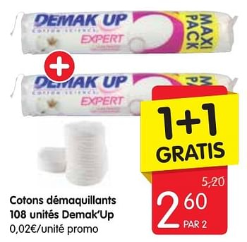 Promotions Cotons démaquillants unités demak`up - Demak'Up - Valide de 13/10/2016 à 19/10/2016 chez Red Market