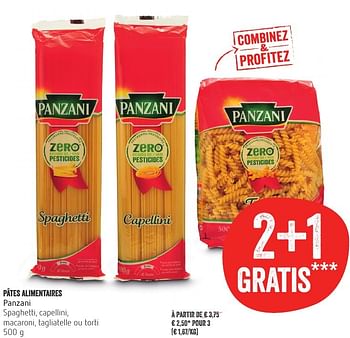 Promoties Pâtes alimentaires panzani spaghetti, capellini, macaroni, tagliatelle ou torti - Panzani - Geldig van 13/10/2016 tot 19/10/2016 bij Delhaize