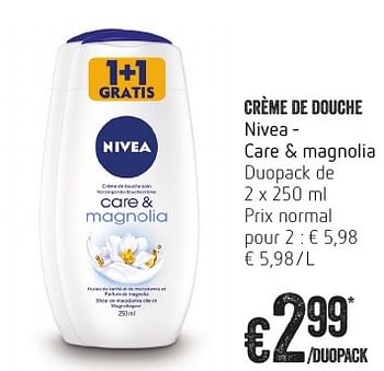 Promoties Crème de douche nivea - care + magnolia - Nivea - Geldig van 13/10/2016 tot 19/10/2016 bij Delhaize