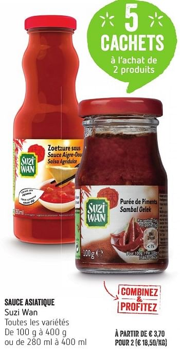 Promoties Sauce asiatique suzi wan - Suzi Wan - Geldig van 13/10/2016 tot 19/10/2016 bij Delhaize