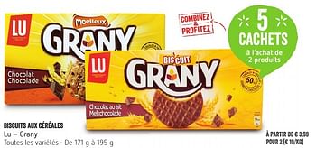 Promotions Biscuits aux céréales lu - grany - Lu - Valide de 13/10/2016 à 19/10/2016 chez Delhaize