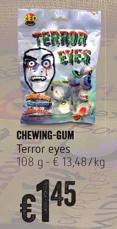 Promotions Chewing-gum terror eyes - Produit Maison - Delhaize - Valide de 13/10/2016 à 19/10/2016 chez Delhaize