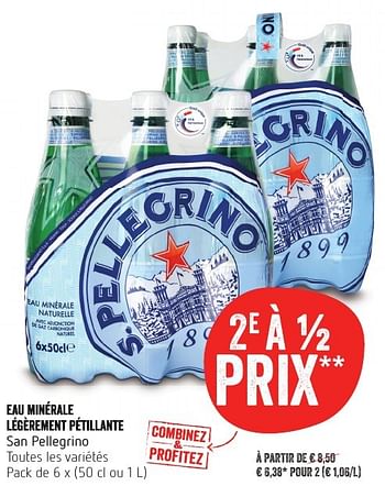 Promoties Eau minérale légèrement pétillante san pellegrino - S. Pellegrino - Geldig van 13/10/2016 tot 19/10/2016 bij Delhaize