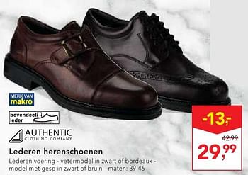 Promotions Lederen herenschoenen - Authentic Clothing Company - Valide de 19/10/2016 à 01/11/2016 chez Makro
