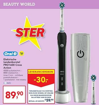 Promoties Oral-b elektrische tandenborstel pro1600 cross action - Oral-B - Geldig van 19/10/2016 tot 01/11/2016 bij Makro