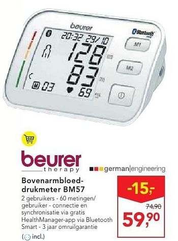 Promotions Beurer bovenarmbloeddrukmeter bm57 - Beurer - Valide de 19/10/2016 à 01/11/2016 chez Makro