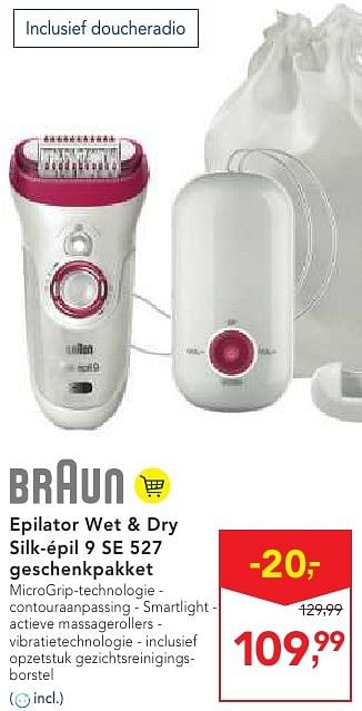 Promotions Braun epilator wet + dry silk-épil 9 se 527  geschenkpakket - Braun - Valide de 19/10/2016 à 01/11/2016 chez Makro