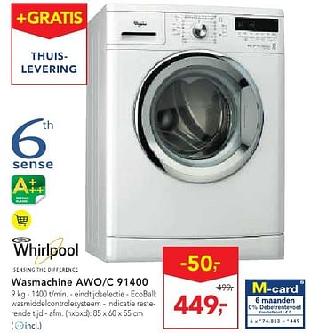 Promoties Whirlpool wasmachine awo-c 91400 - Whirlpool - Geldig van 19/10/2016 tot 01/11/2016 bij Makro