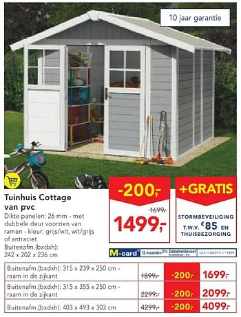 Promoties Tuinhuis cottage van pvc - Huismerk - Makro - Geldig van 19/10/2016 tot 01/11/2016 bij Makro