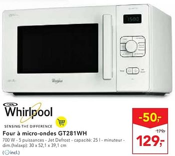 Promotions Whirlpool four à micro-ondes gt281wh - Whirlpool - Valide de 19/10/2016 à 01/11/2016 chez Makro