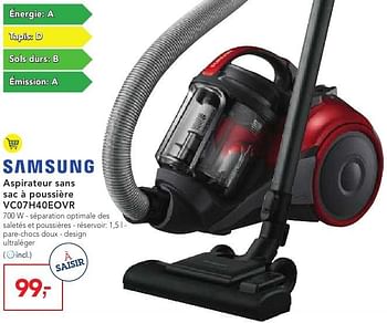 Promoties Samsung aspirateur sans sac à poussière vc07h40eovr - Samsung - Geldig van 19/10/2016 tot 01/11/2016 bij Makro