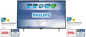 Promoties Philips téléviseur 43pus6101 - Philips - Geldig van 19/10/2016 tot 01/11/2016 bij Makro