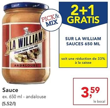 Promotions Sauce - La William - Valide de 19/10/2016 à 01/11/2016 chez Makro