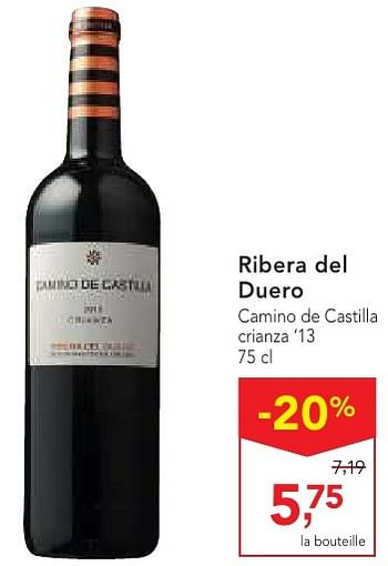 Promoties Ribera del duero camino de castilla crianza `13 - Rode wijnen - Geldig van 19/10/2016 tot 01/11/2016 bij Makro