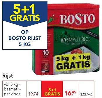 Promoties Rijst basmati - Bosto - Geldig van 19/10/2016 tot 01/11/2016 bij Makro
