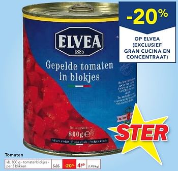 Promoties Tomaten tomatenblokjes - Elvea - Geldig van 19/10/2016 tot 01/11/2016 bij Makro