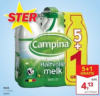 Promoties Melk halfvol - Campina - Geldig van 19/10/2016 tot 01/11/2016 bij Makro