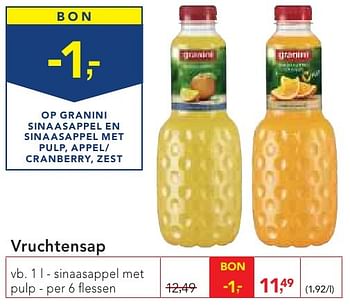 Promoties Vruchtensap sinaasappel met pulp - Granini - Geldig van 19/10/2016 tot 01/11/2016 bij Makro
