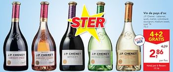 Promotions Vin de pays d`oc j.p. chenet - cabernet, syrah, merlot, colombard, sauvignon, medium sweet, rosé 14 - Vins blancs - Valide de 19/10/2016 à 01/11/2016 chez Makro