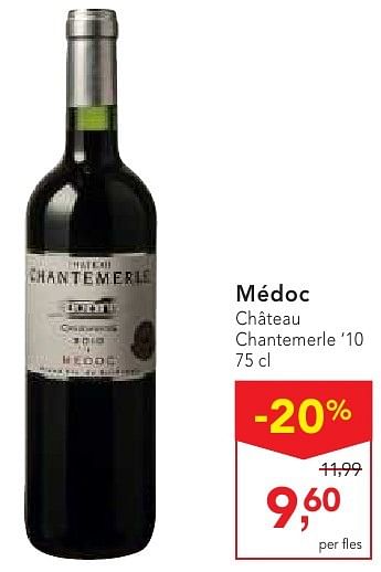 Promotions Médoc château chantemerle 10  - Vins rouges - Valide de 19/10/2016 à 01/11/2016 chez Makro