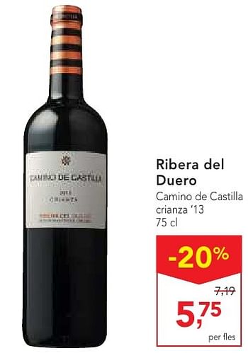Promoties Ribera del duero camino de castilla crianza 13 - Rode wijnen - Geldig van 19/10/2016 tot 01/11/2016 bij Makro