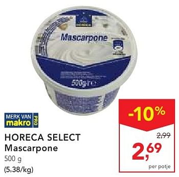 Promotions Horeca select mascarpone - Produit maison - Makro - Valide de 19/10/2016 à 01/11/2016 chez Makro