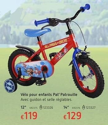 Promotions Vélo pour enfants pat` patrouille - PAW  PATROL - Valide de 20/10/2016 à 06/12/2016 chez Dreamland
