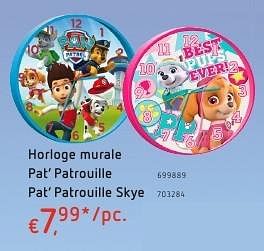 Promoties Horloge murale pat` patrouille - PAW  PATROL - Geldig van 20/10/2016 tot 06/12/2016 bij Dreamland