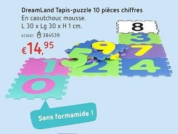 Promoties Dreamland tapis-puzzle 10 pièces chiffres - Huismerk - Dreamland - Geldig van 20/10/2016 tot 06/12/2016 bij Dreamland