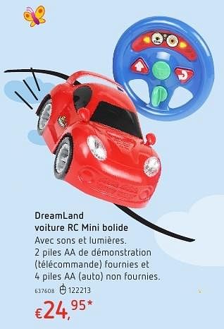 Promotions Dreamland voiture rc mini bolide - Produit maison - Dreamland - Valide de 20/10/2016 à 06/12/2016 chez Dreamland