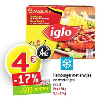 Promotions Hamburger met erwtjes en worteltjes iglo - Iglo - Valide de 19/10/2016 à 25/10/2016 chez Match