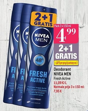 Promoties Deodorant nivea men fresh active - Nivea - Geldig van 19/10/2016 tot 25/10/2016 bij Match