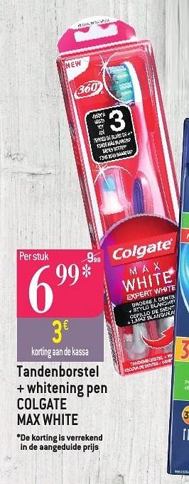 Promoties Tandenborstel + whitening pen colgate max white - Colgate - Geldig van 19/10/2016 tot 25/10/2016 bij Match