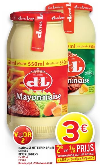 Promotions Mayonaise met eieren of met citroen devos lemmens - Devos Lemmens - Valide de 19/10/2016 à 25/10/2016 chez Match