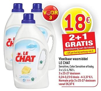 Promoties Vloeibaar wasmiddel le chat sensitive, color sensitive of baby - Le Chat - Geldig van 19/10/2016 tot 25/10/2016 bij Match