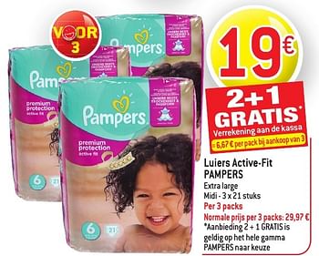 Promotions Luiers active-fit pampers extra large midi - Pampers - Valide de 19/10/2016 à 25/10/2016 chez Match