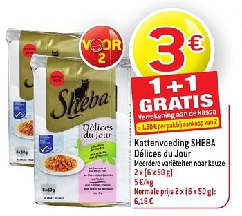 Promoties Kattenvoeding sheba délices du jour - Sheba - Geldig van 19/10/2016 tot 25/10/2016 bij Match