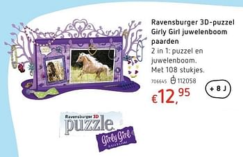 Promotions Ravensburger 3d-puzzel girly girl juwelenboom paarden - Ravensburger - Valide de 20/10/2016 à 06/12/2016 chez Dreamland