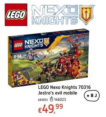 Promotions Lego nexo knights jestro`s evil mobile - Lego - Valide de 20/10/2016 à 06/12/2016 chez Dreamland