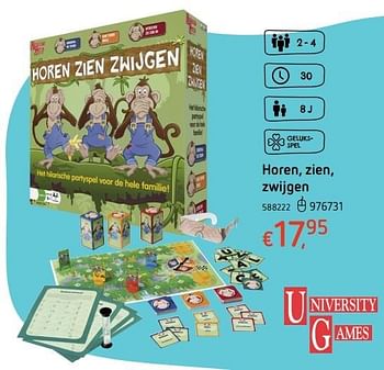Promotions Horen, zien, zwijgen - University Games - Valide de 20/10/2016 à 06/12/2016 chez Dreamland