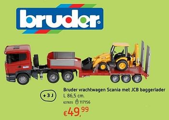Promoties Bruder vrachtwagen scania met jcb baggerlader - Bruder - Geldig van 20/10/2016 tot 06/12/2016 bij Dreamland