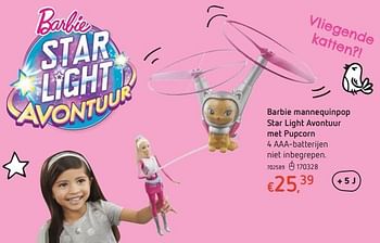 Promoties Barbie mannequinpop star light avontuur met pupcorn - Mattel - Geldig van 20/10/2016 tot 06/12/2016 bij Dreamland