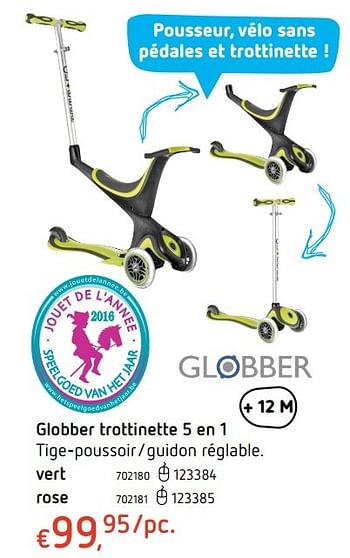 Promoties Globber trottinette 5 en 1 - Globber - Geldig van 20/10/2016 tot 06/12/2016 bij Dreamland