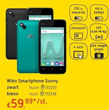 Promotions Wiko smartphone sunny - Wiko - Valide de 20/10/2016 à 06/12/2016 chez Dreamland