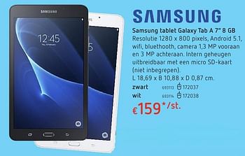 Promotions Samsung tablet galaxy tab a 8 gb zwart - Samsung - Valide de 20/10/2016 à 06/12/2016 chez Dreamland