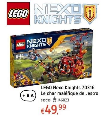 Promotions Lego nexo knights 70316 le char maléfique de jestro - Lego - Valide de 20/10/2016 à 06/12/2016 chez Dreamland