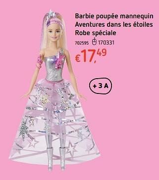 Promoties Barbie poupée mannequin aventures dans les étoiles robe spéciale - Mattel - Geldig van 20/10/2016 tot 06/12/2016 bij Dreamland