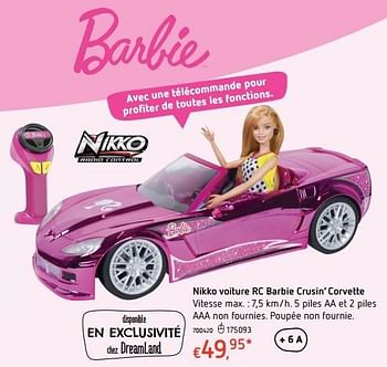 Promoties Nikko voiture rc barbie crusin` corvette - Nikko - Geldig van 20/10/2016 tot 06/12/2016 bij Dreamland